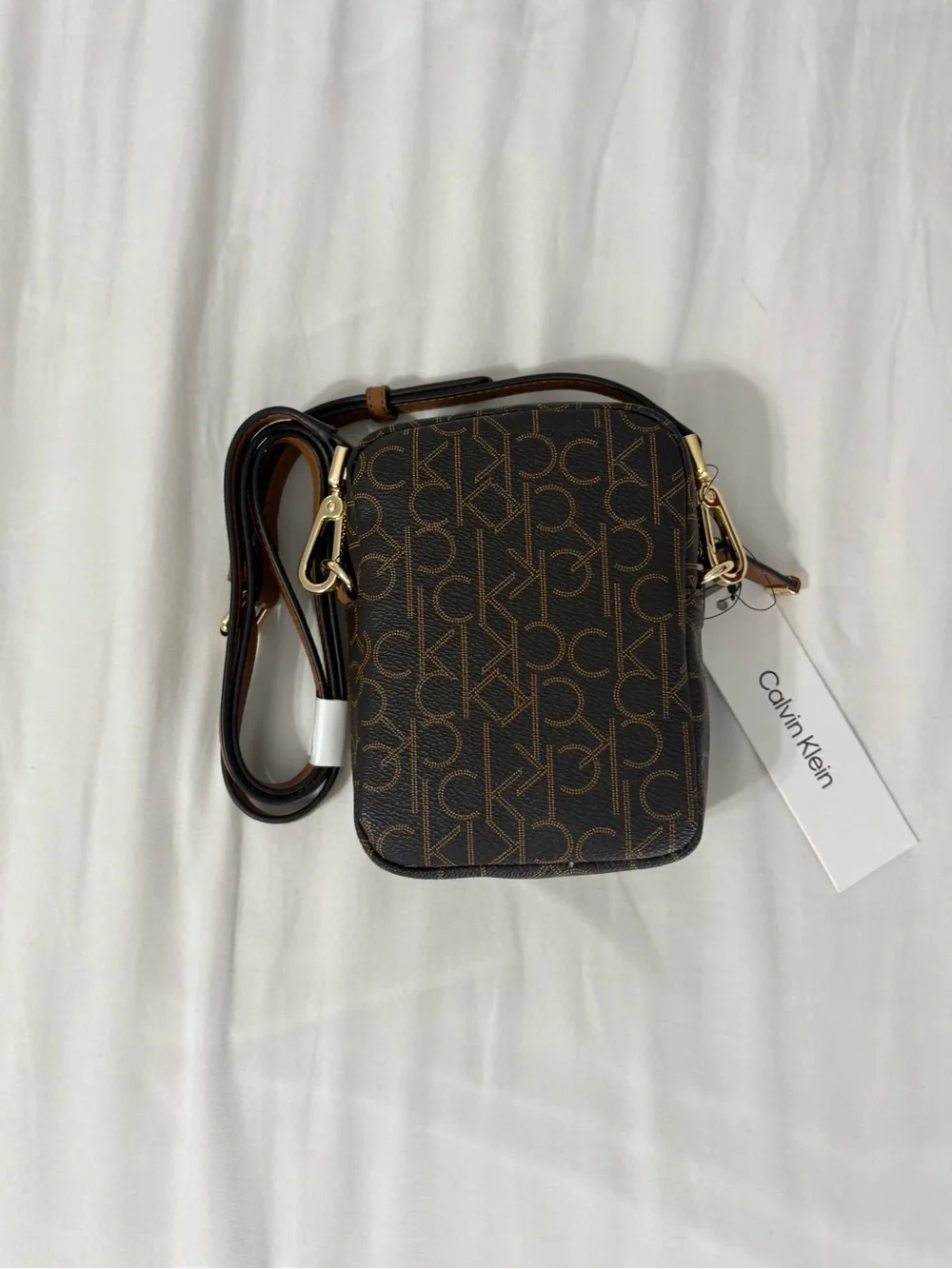 Calvin Klein Brown Monogram Mini Crossbody Bag